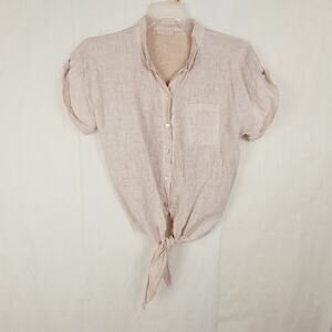 Scandal 100% linen pastel pink button down tie front Melody top size L preppy